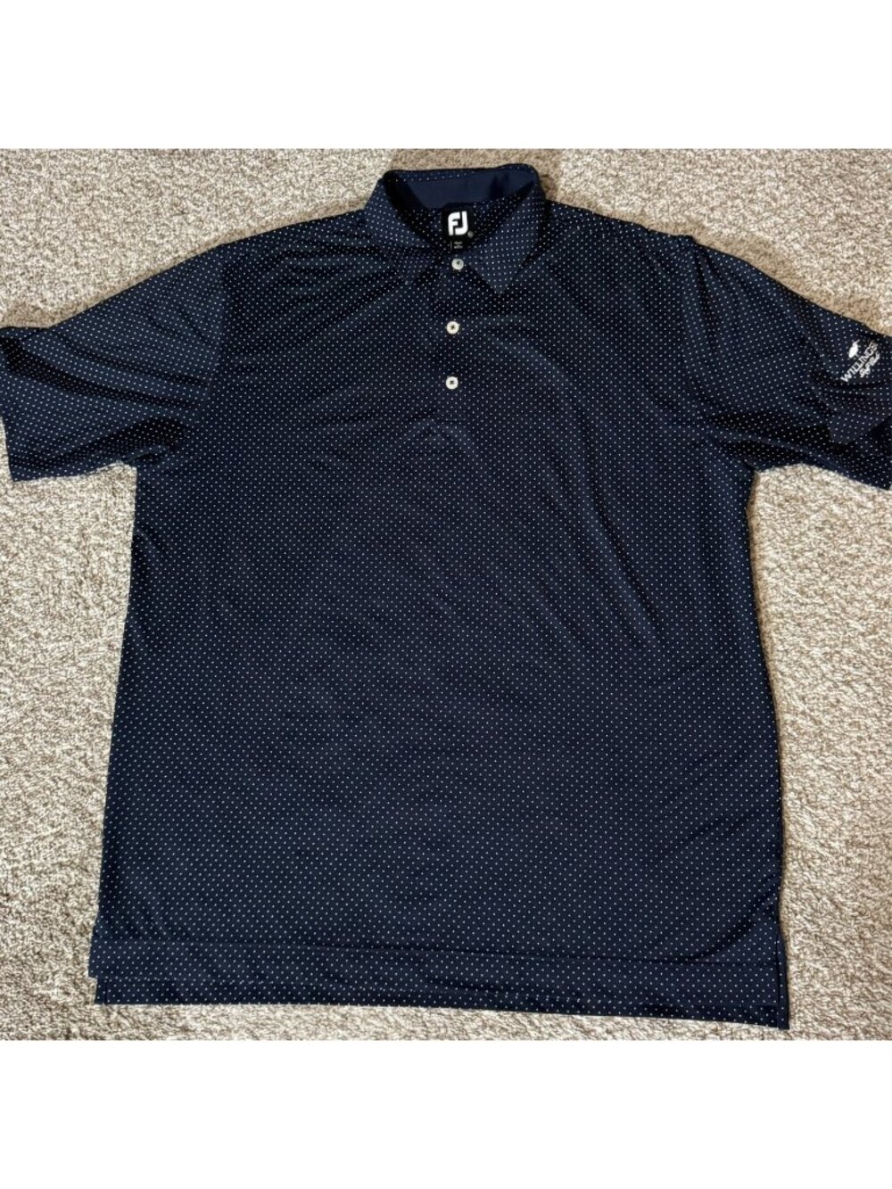 FootJoy Polo Shirt Mens XL Navy White Dot Stretch Golf Willingers Short Sleeve